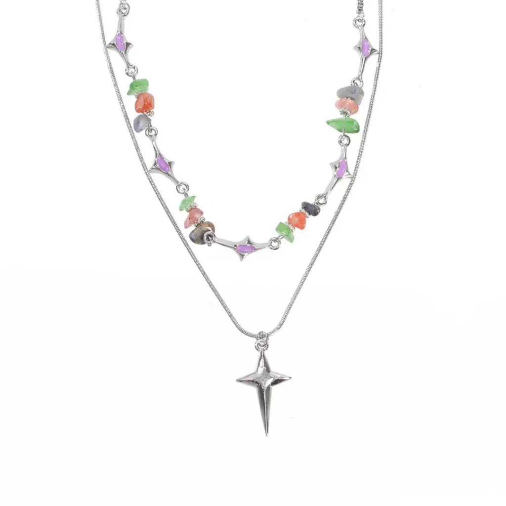 Mansing Double Layers Colorful Gravel Patchwork Necklace - Image 5