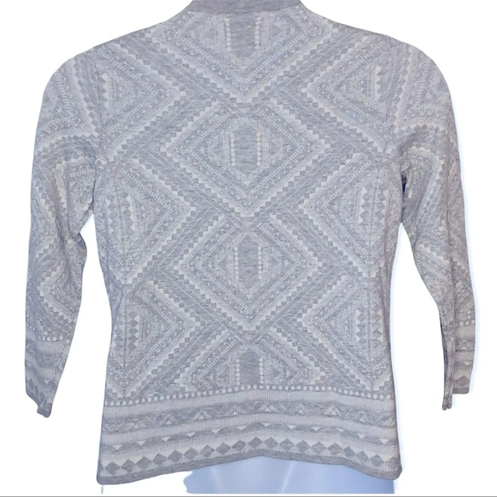 Bass Medallion Print Grey & White Cardigan Button Front Sweater Medium Gray - Image 5
