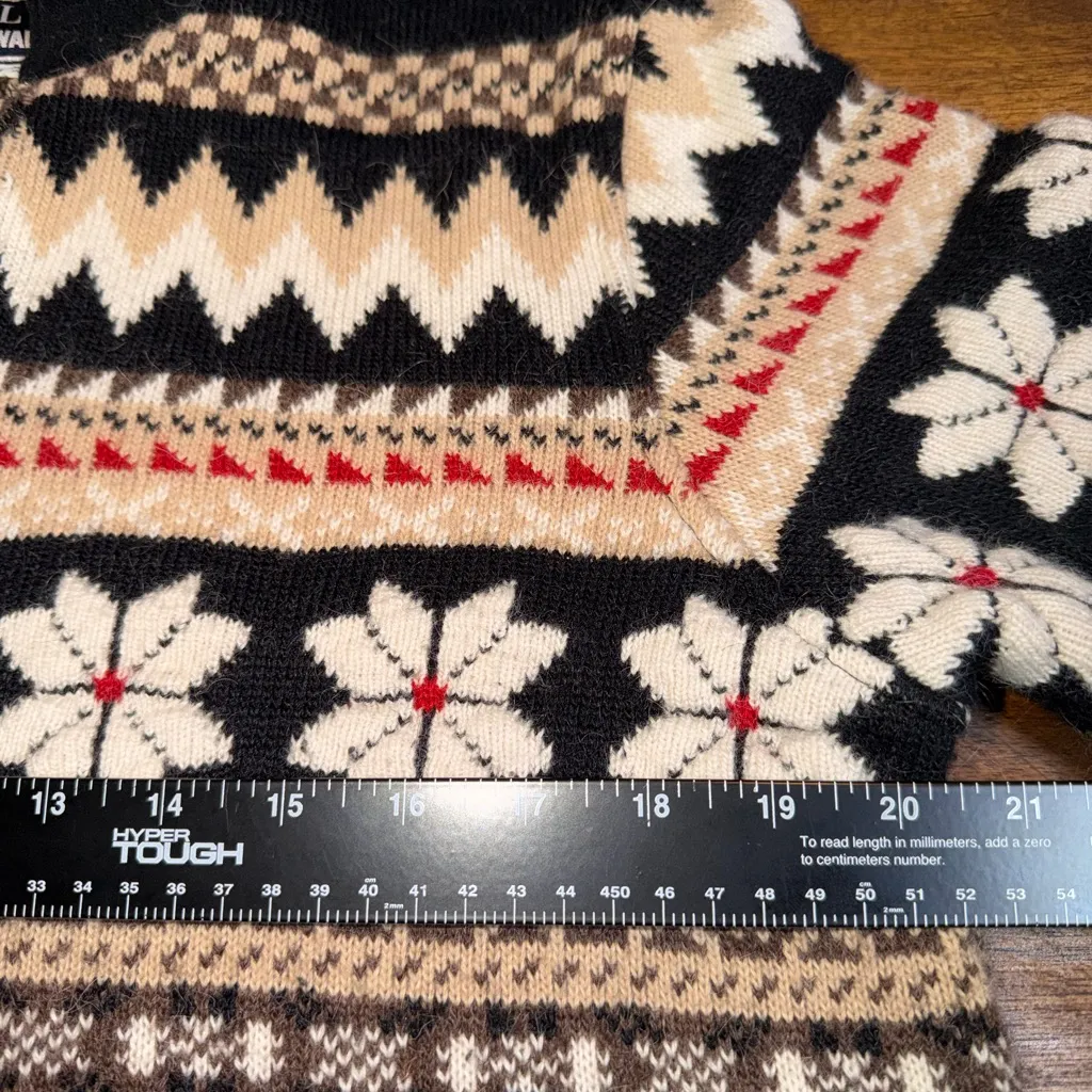 Vintage Silvy Italian Ski Sweater Nordic Fair Isle Alpaca Blend Black Size XS - Image 7