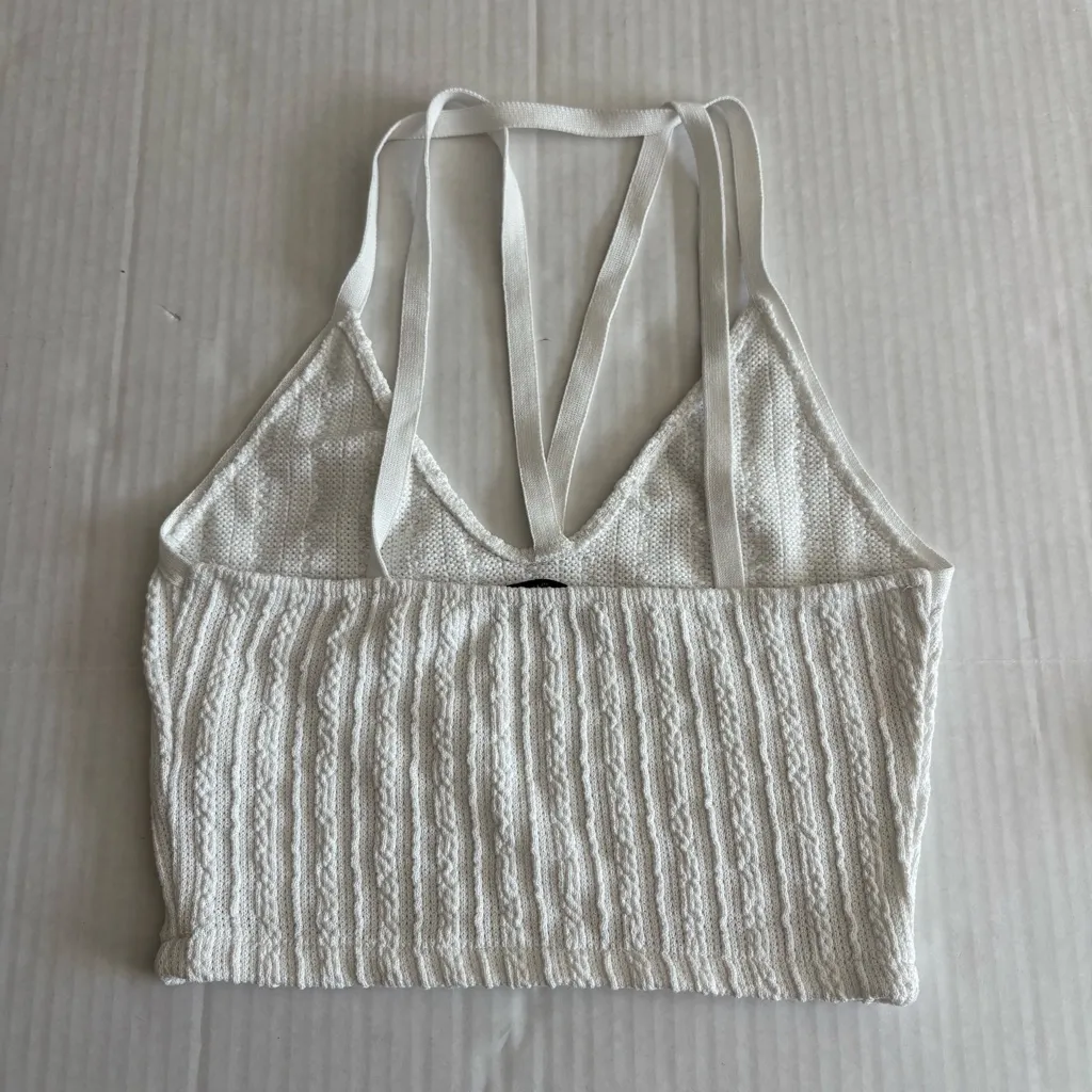ZARA  Strappy double cable knit halter top white cropped medium - Image 4