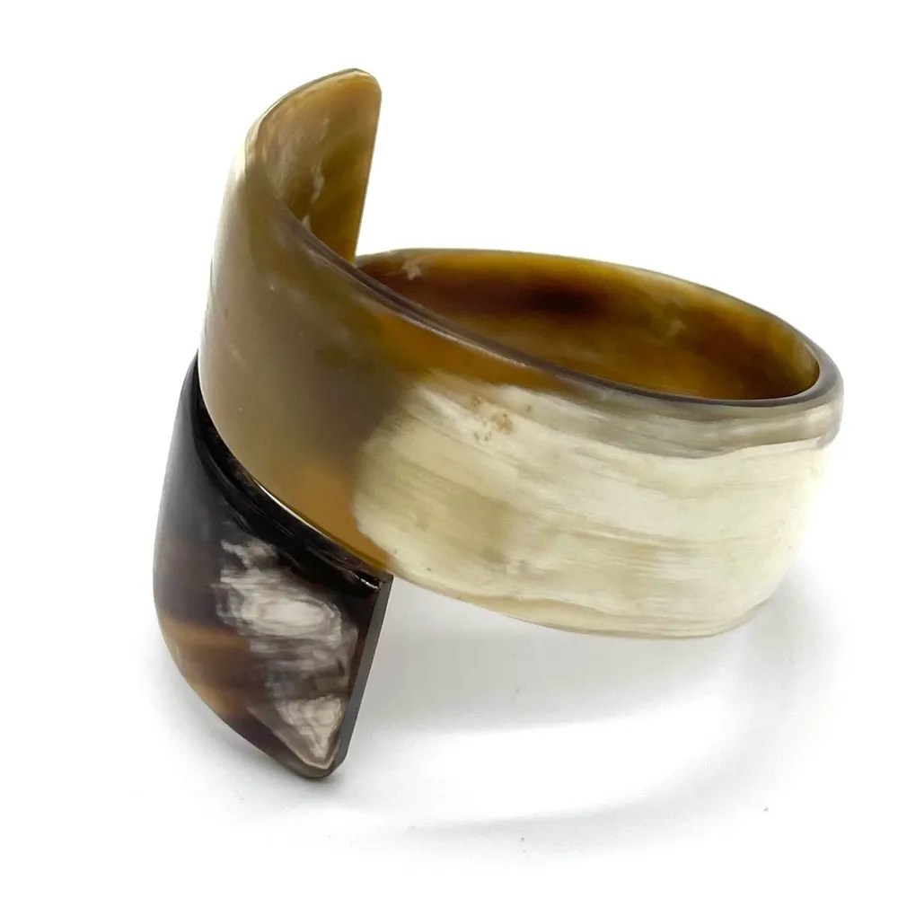 Spiral Buffalo Horn Bangle Bracelet Tan - Image 4