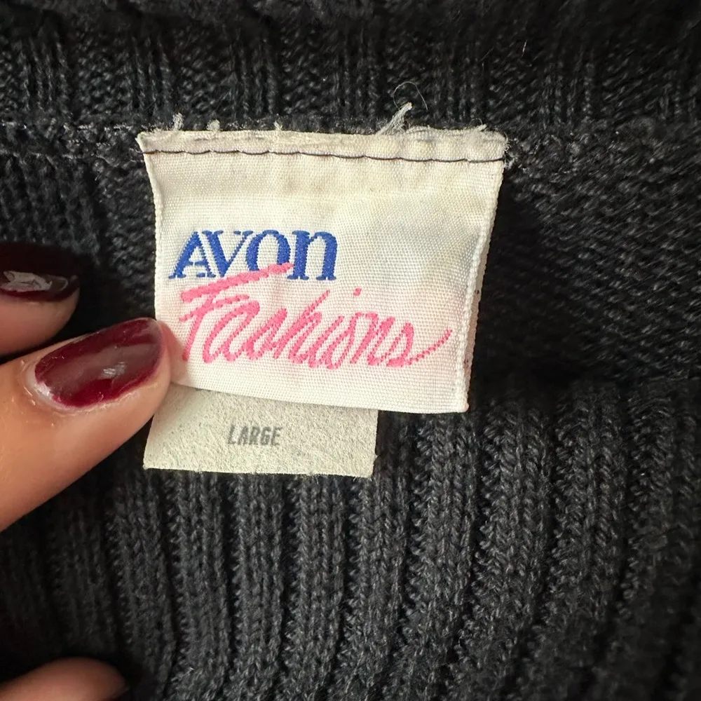 Avon Fashion Cotton Knit Pullover Sweater Mock Turtleneck Women's Large Vtg 80s Black - Image 2