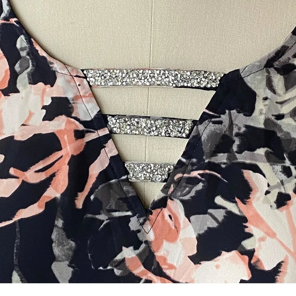 JUICY COUTURE Blue & Pink Floral Crystal Stones Blouse NWT ~ Women's LARGE - Image 5