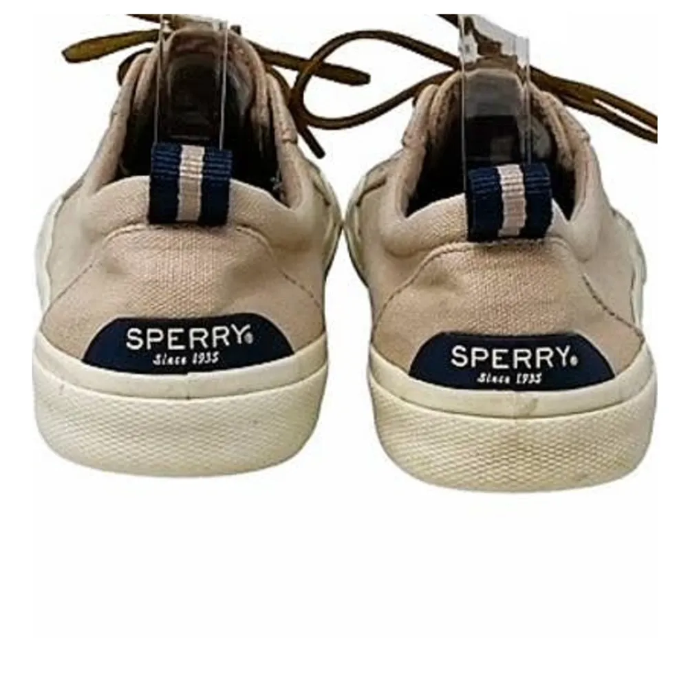 SPERRY Crest Vibe Oat Beige Linen Sneaker Cowhide Leather Laces ~ Women's Size 8 - Image 9
