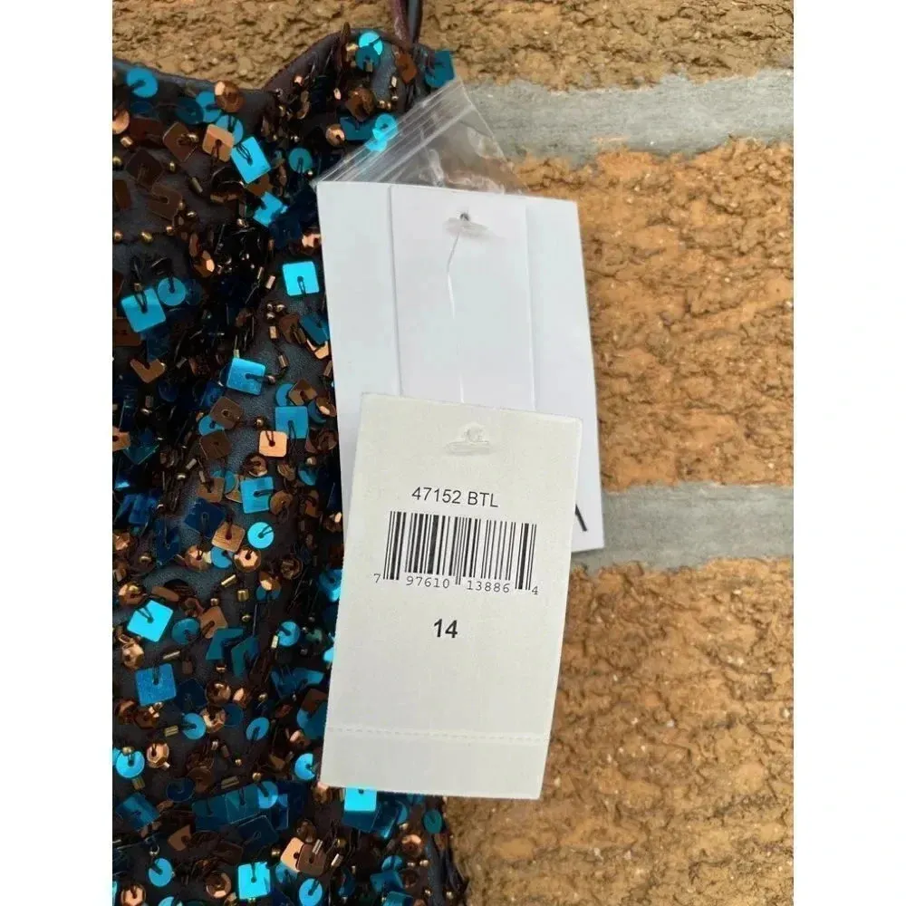 Scala brown / blue sequence dress sz 14 - Image 7