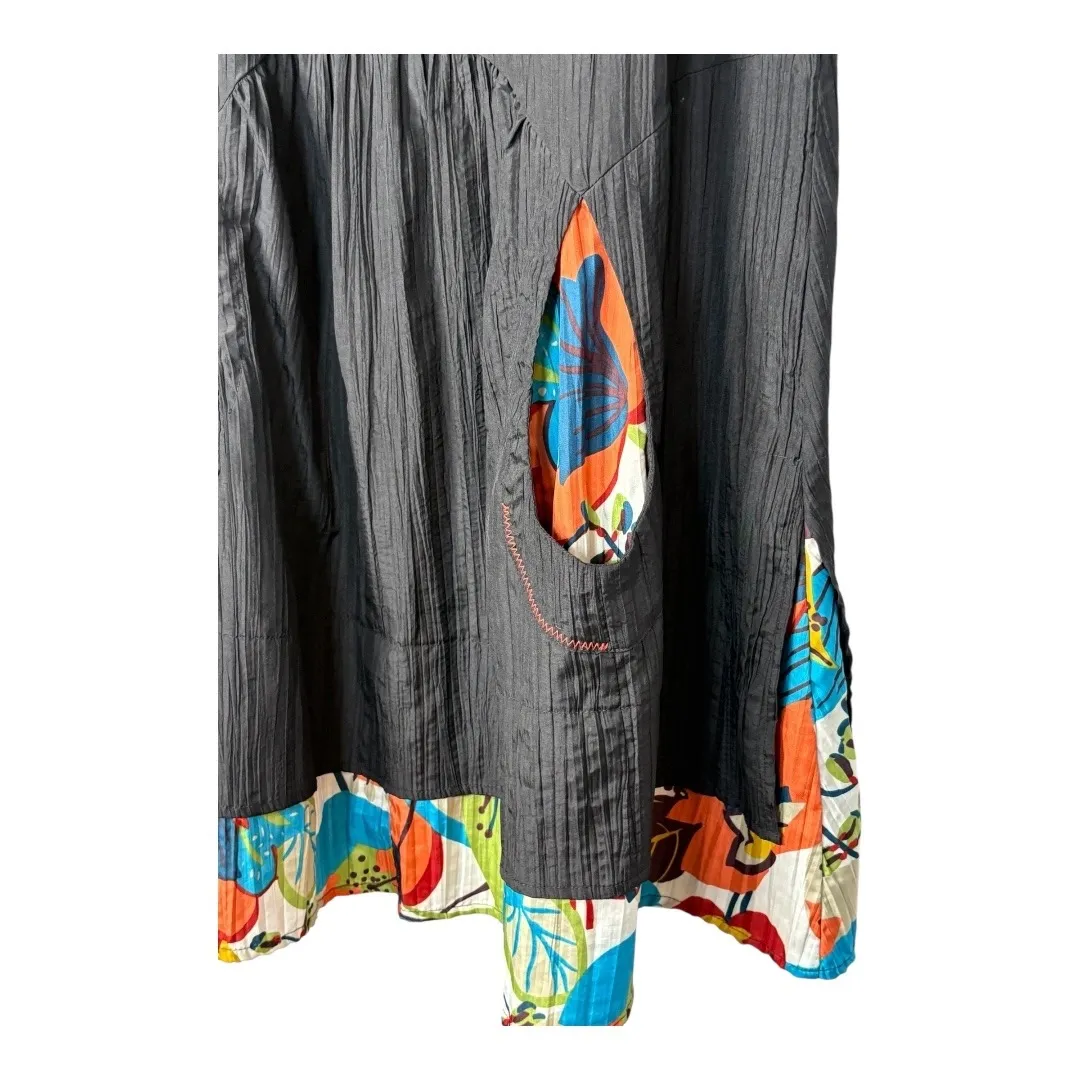 Tara Vao Black Sleeveless‎ Dress Floral Pockets Unique Artsy Design Size Large - Image 4