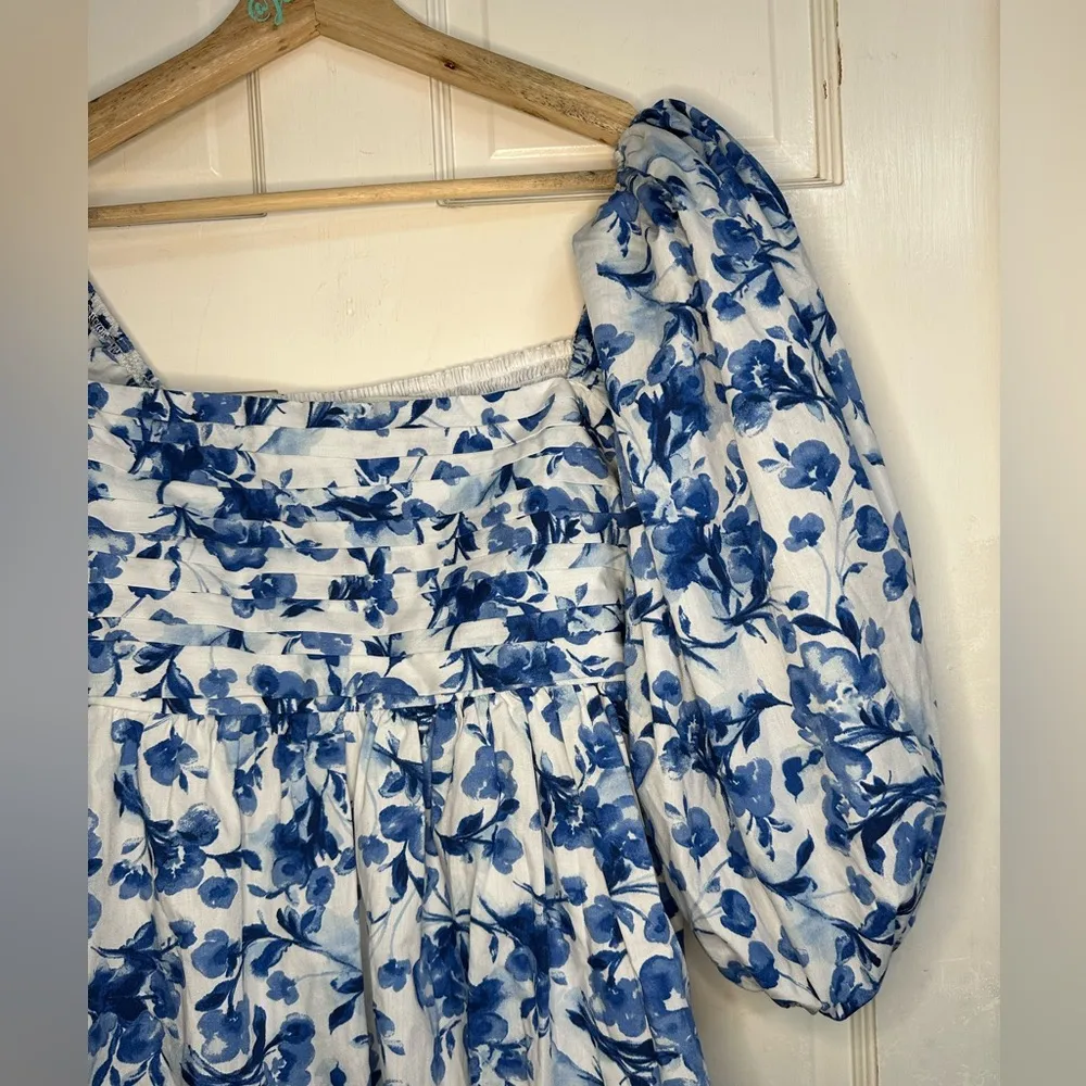 Abercrombie and Fitch Emerson Mini Dress Blue and White Floral Dress LT Large - Image 3