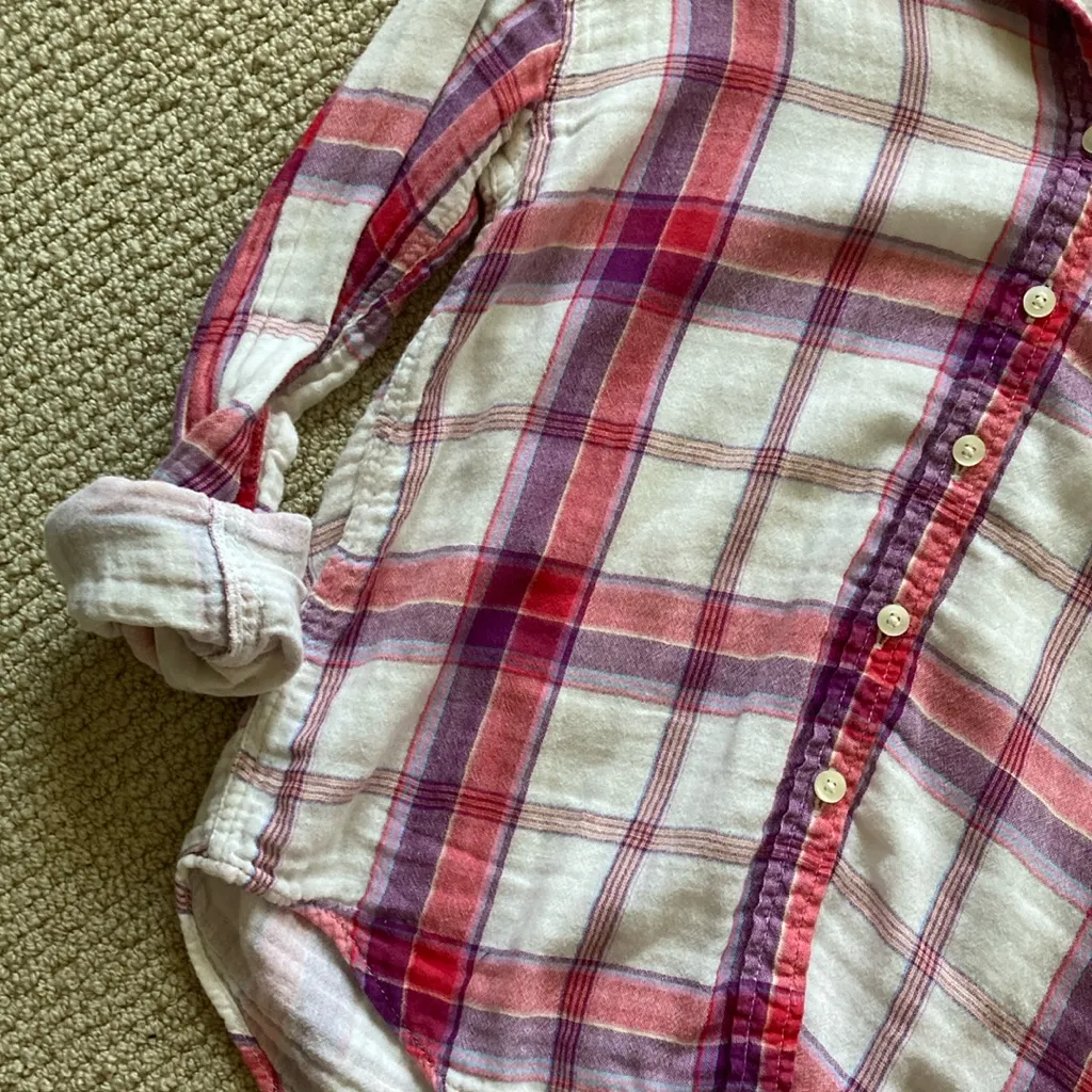 American Eagle Boyfriend Fit Flannel Plaid Button Down Oversized Shirt XS VEUC - Image 3