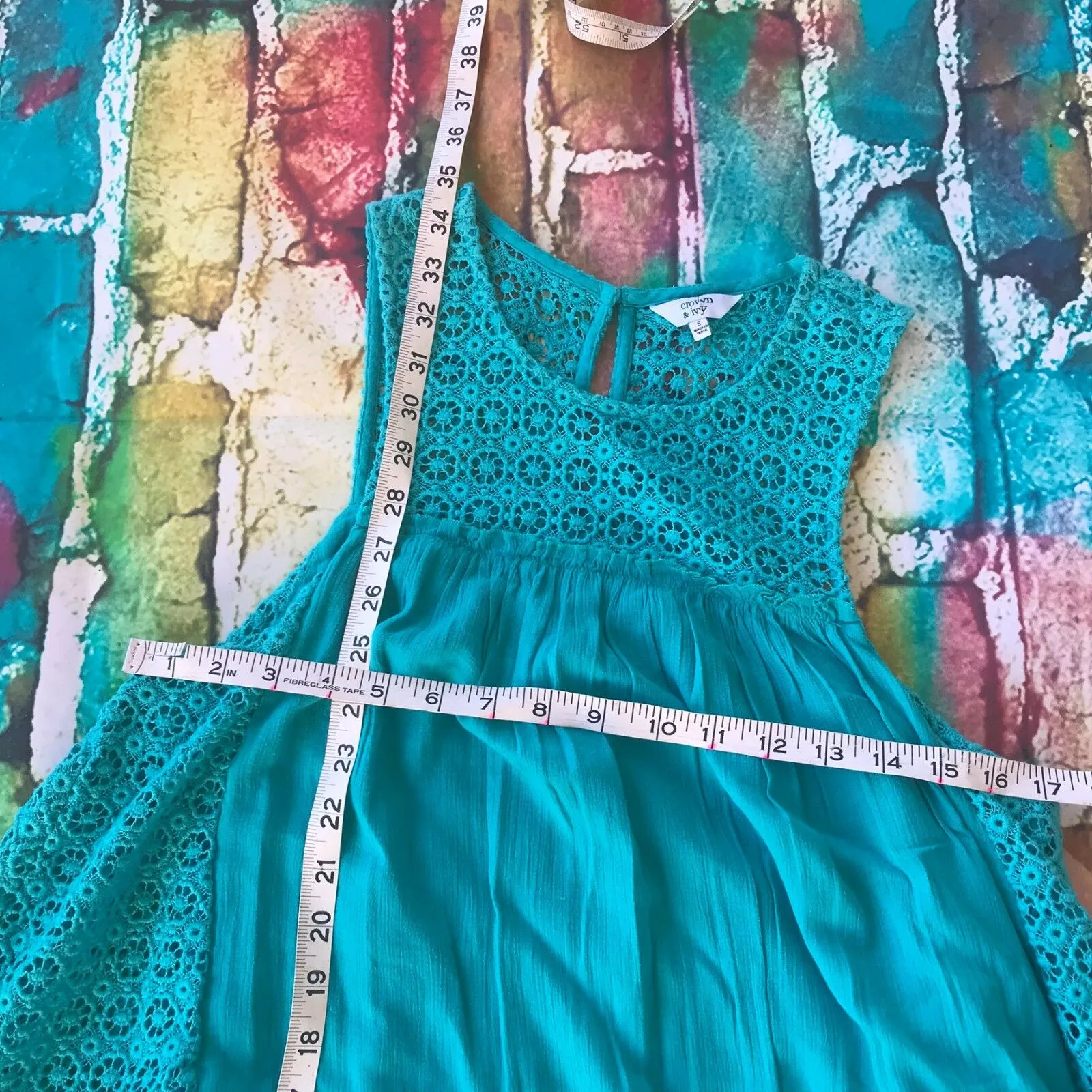crown & ivy Womens Dress Size Small‎ Gauzy Tank Lace Turquoise Teal Swim Coverup - Image 5