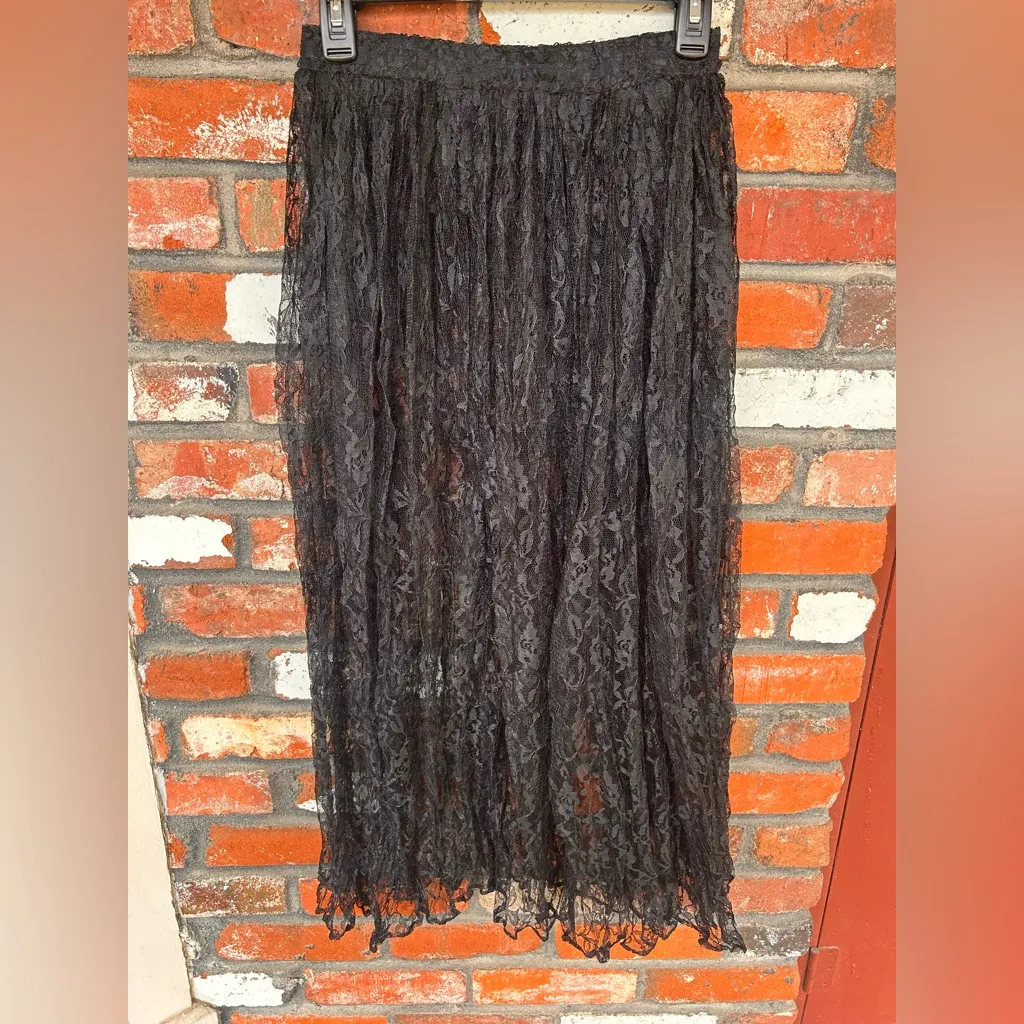 Vintage Judy Knapp black lace see thru skirt elastic waist Size Small - Image 2