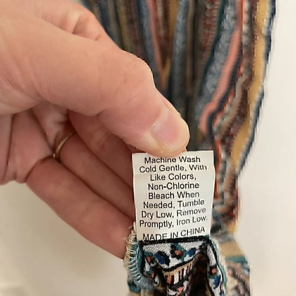 EMERY ROSE SHEIN Striped Puff Sleeve Dress White Black Multi Geometric Boho Midi - Image 11