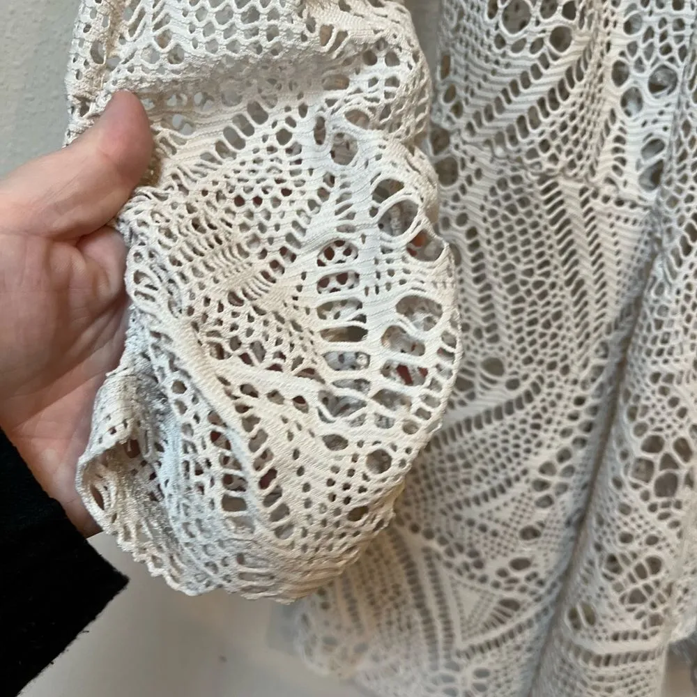 Style & Co. Cream Crochet Open Front Cardigan Small - Image 5