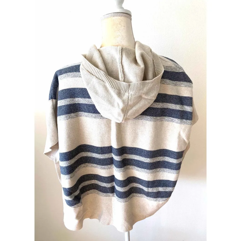American Eagle Striped Sweater Poncho Tan Navy Blue Size XS - Image 2