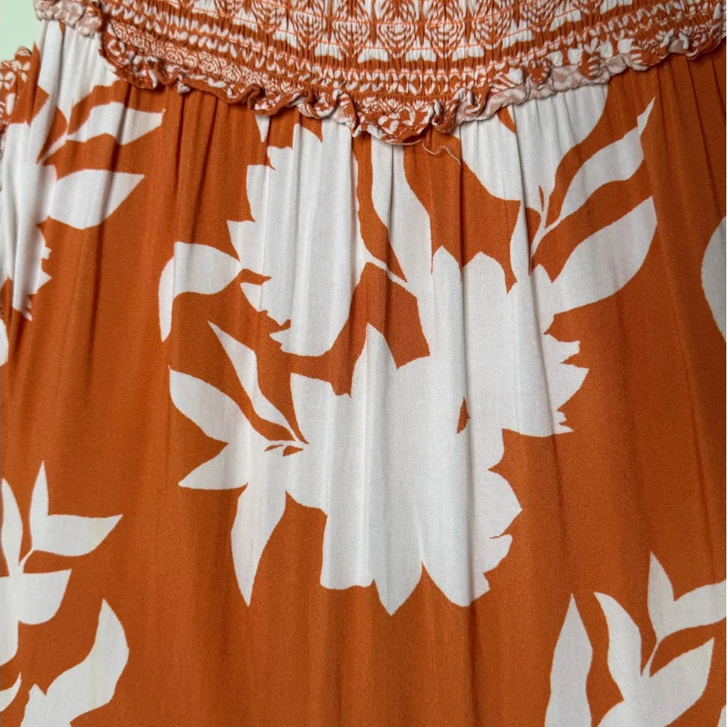 Flying Tomatoe Bohemian Maxi Dress in Orange White Floral Ruffle Dress Size L - Image 9