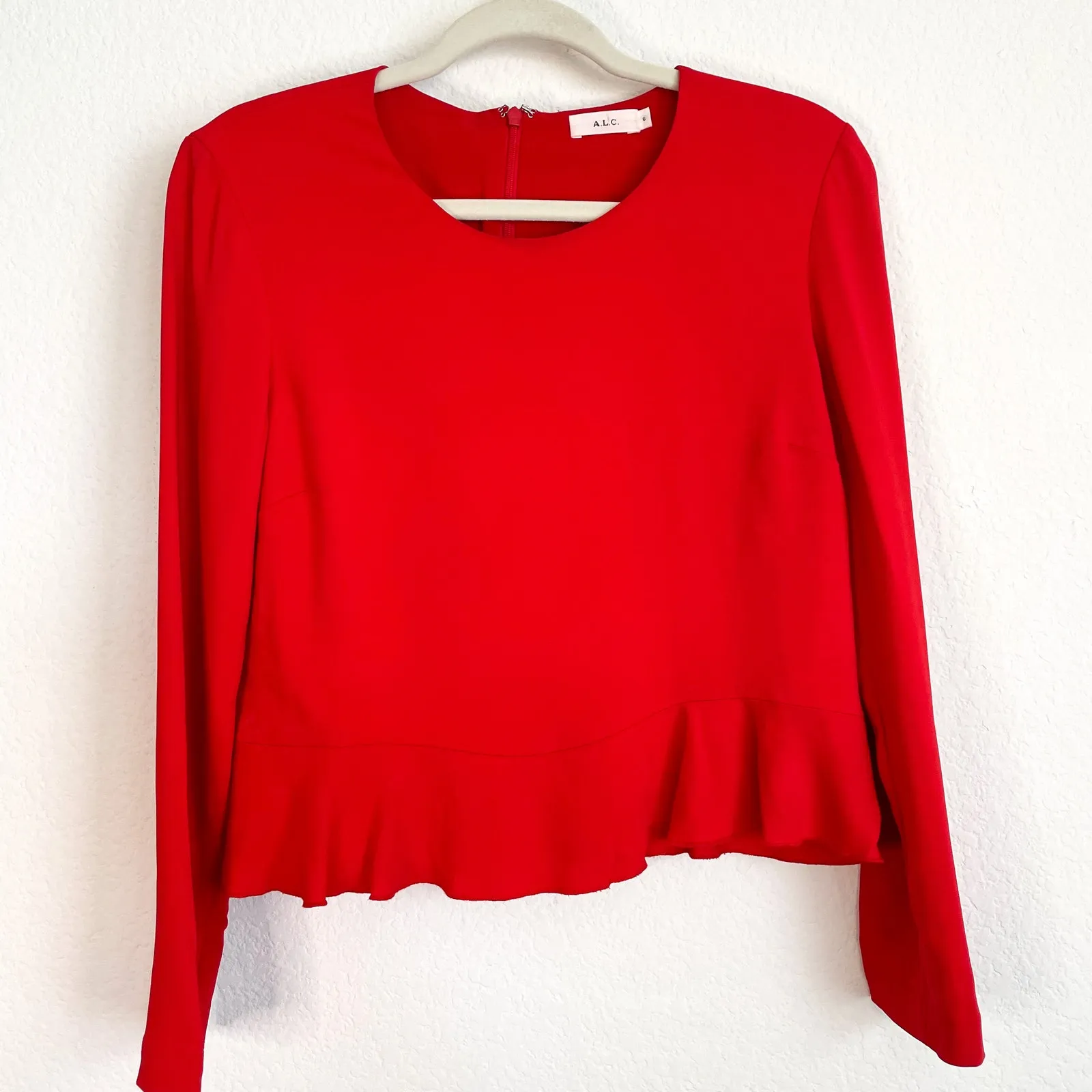 ALC Red Long Sleeve Peplum Ruffle Hem Top - Image 5