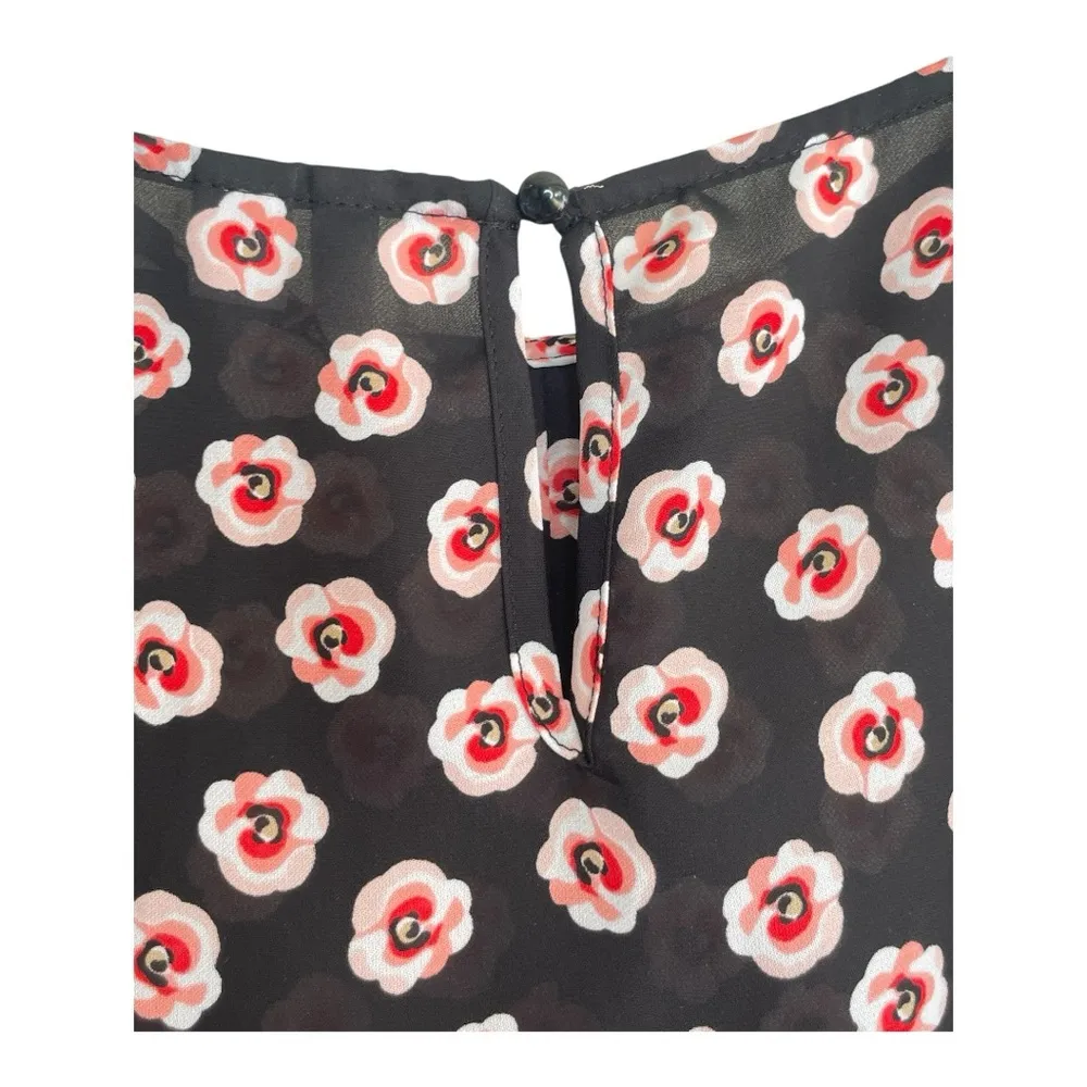 ELLE Women's Black Red White Floral Ruffle Cap Sleeve Blouse Top Size S - Image 8