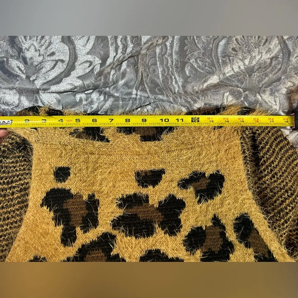 Leopard Print Open Sleeveless Cardigan Small Tan - Image 6