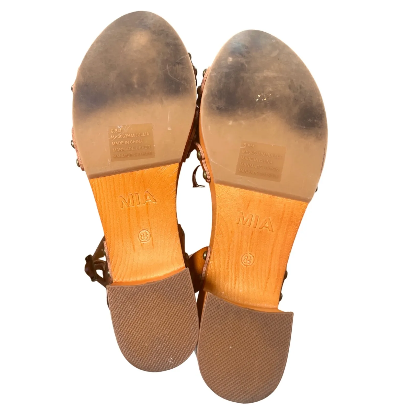 MIA Brown Criss Cross Platform‎ Sandals Wood Heel Boho Retro 70s Size 8.5 - Image 5