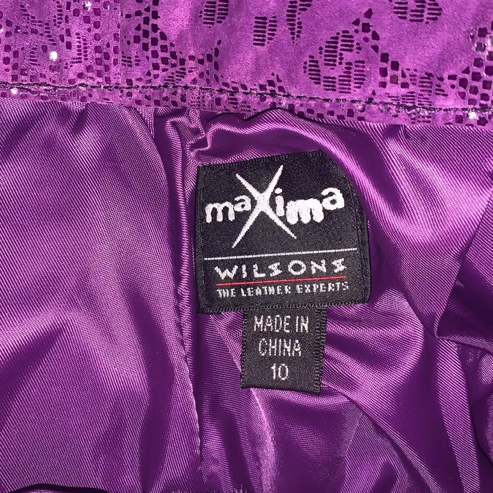 Wilsons Maxima Leather Pants Womens Size 10 Purple Wet Look Floral Paisley Lined - Image 7