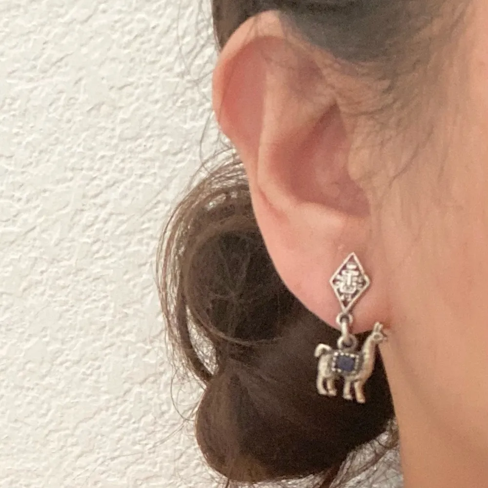 Vintage Sterling Silver 925 Southwestern Style Alpaca Llama Lapis Azuli Earrings - Image 3