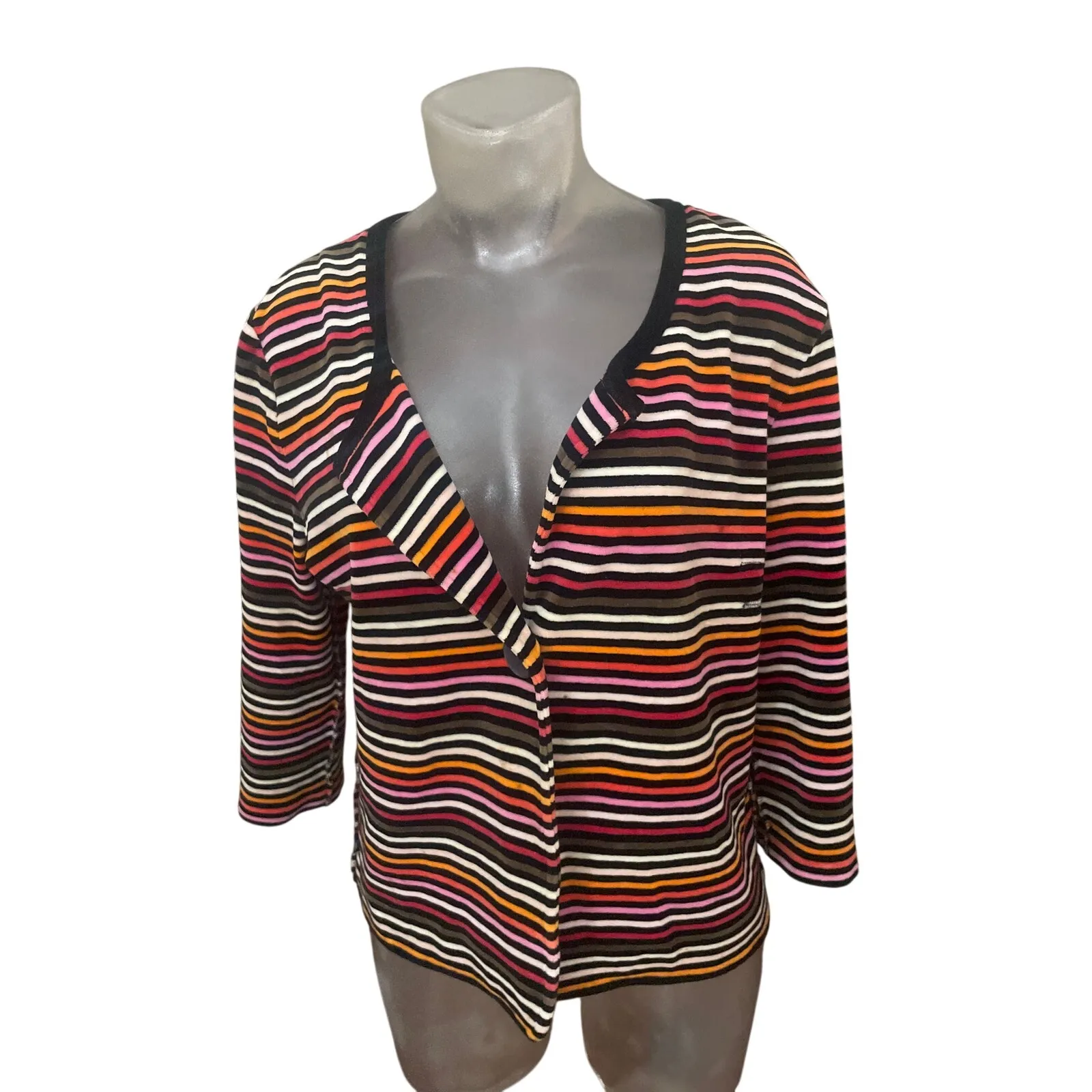 Vintage Y2K SONIA RYKIEL Striped Single Button Cardigan Velour Velvet S M Black - Image 3