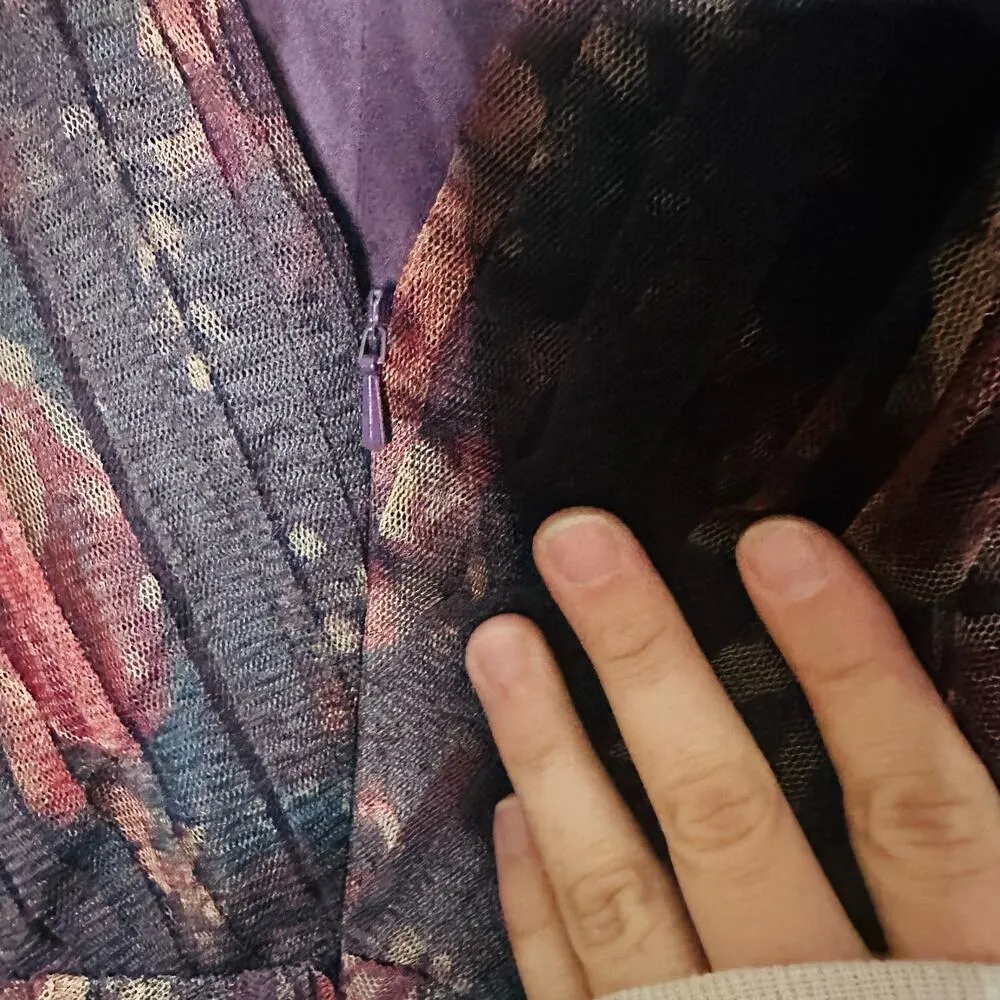 Marchesa Notte Dark Purple Sheer Rose Floral Plunging V - Image 9