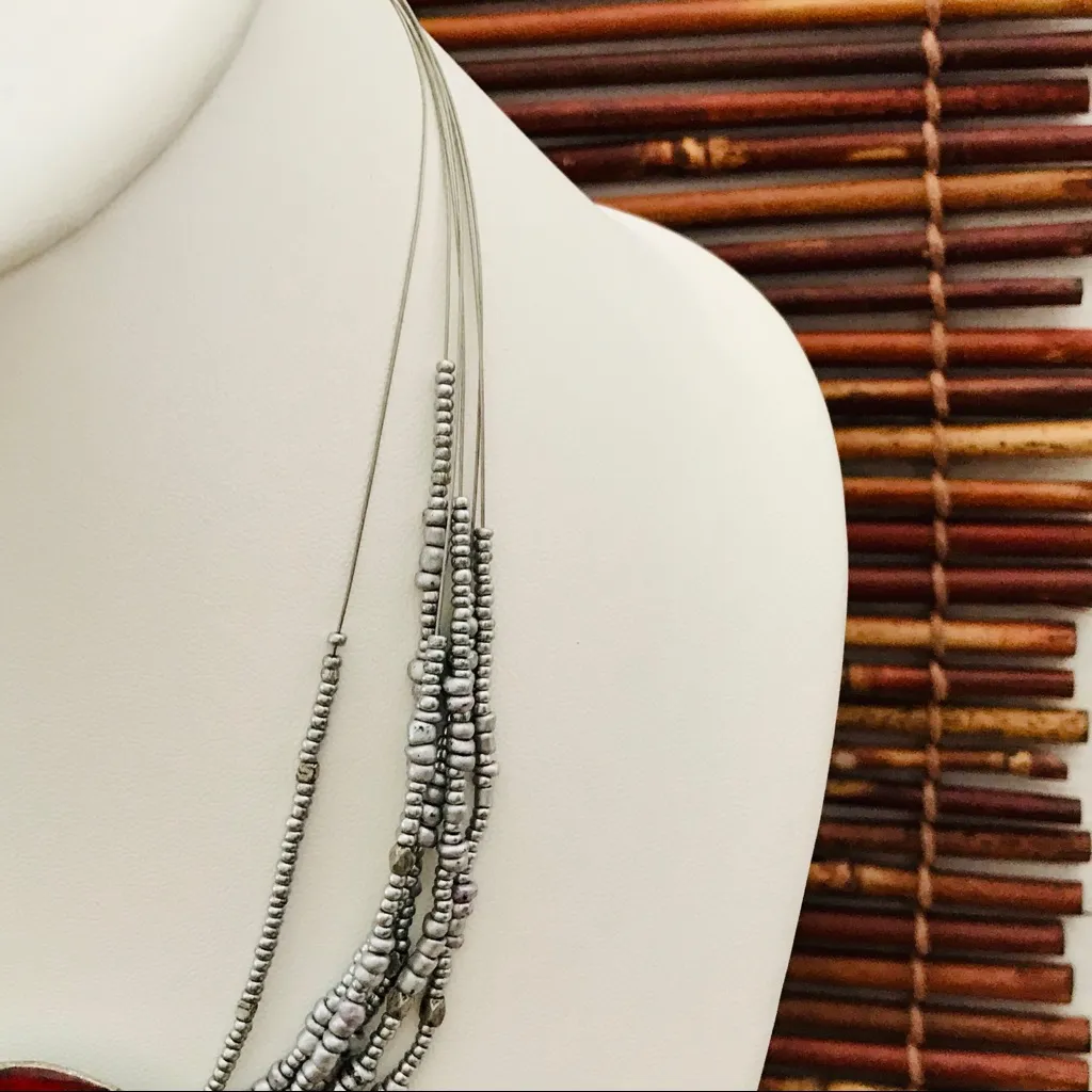 Chico’s Red Medallion Choker Necklace Seed Beads - Image 4