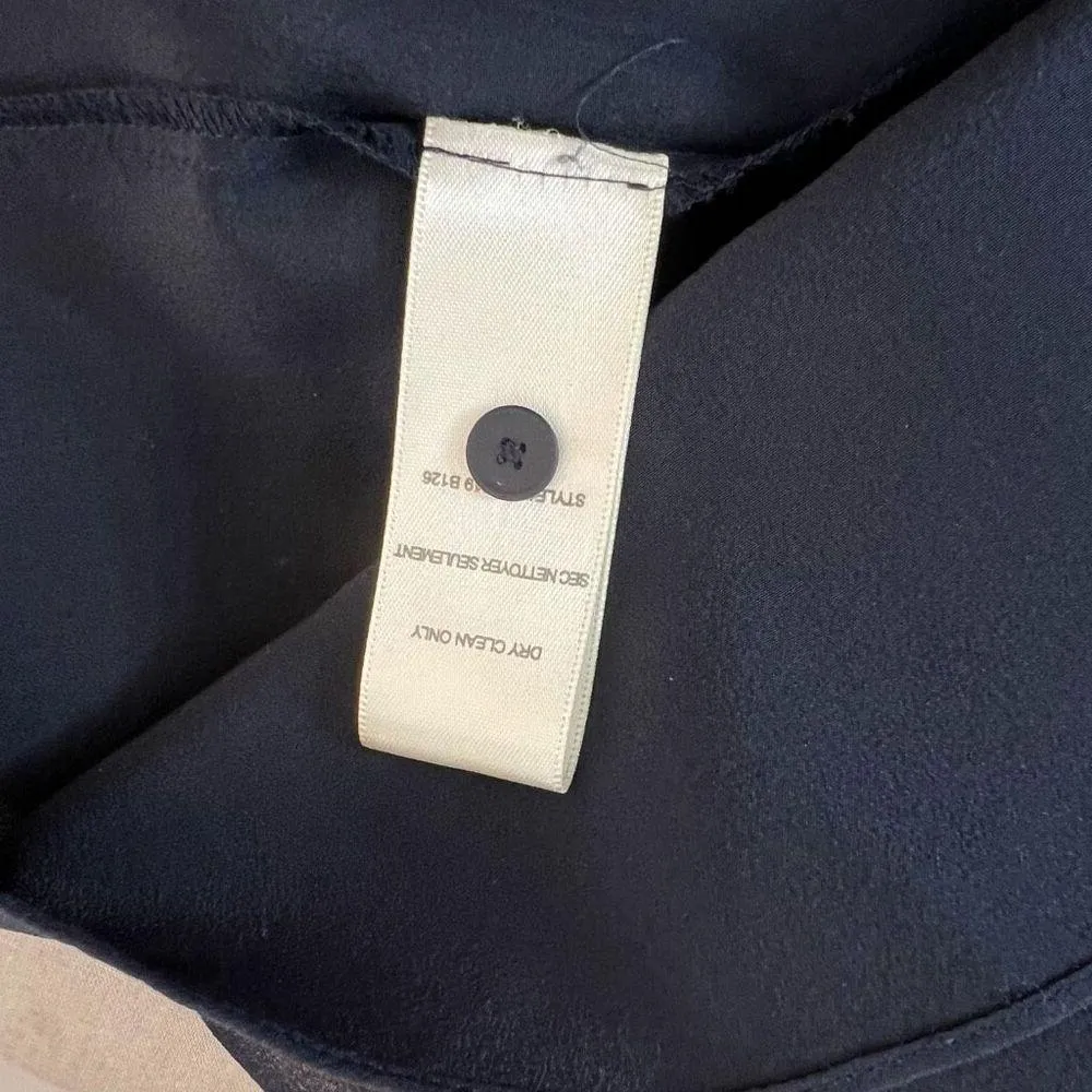 Rebecca Taylor Navy Sarah Tie-Cuff Lace-Trim Silk Crew Neck Long Sleeve Top Sz 0 - Image 11