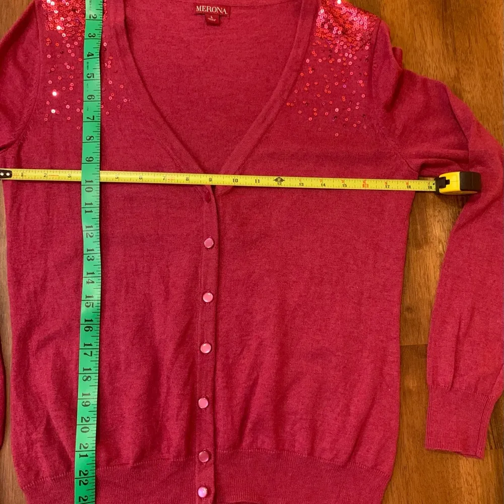 Merona cardigan sweater large wine color with sequins on shoulders button up - Image 3