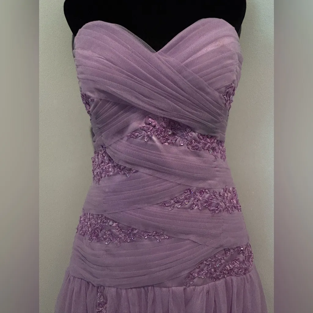 JESSICA Purple Lavender Ruched Beaded Strapless Long Prom Formal Dress 10 - Image 5