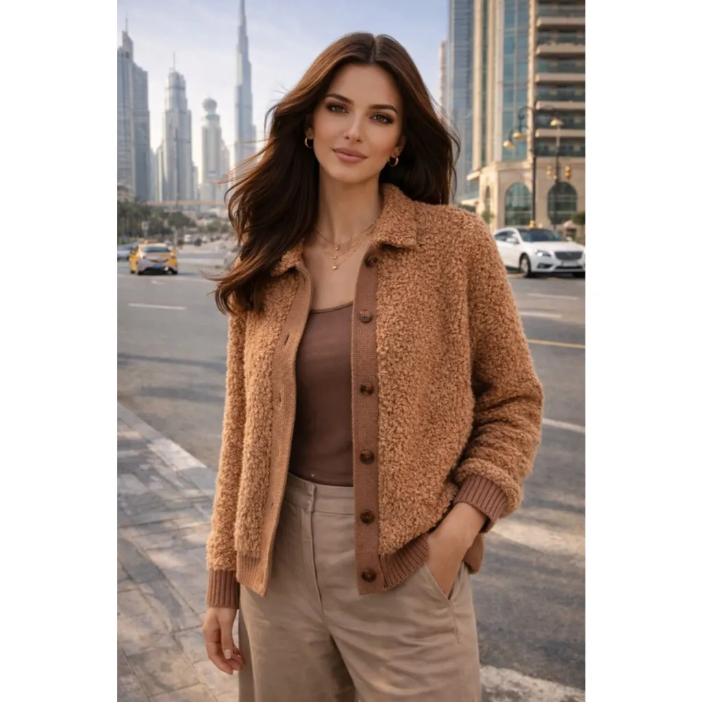 Alex Mill Boucle Merino Wool Cardigan Jacket Quiet Luxury Unique Soft Knitwear Tan Size L - Image 2