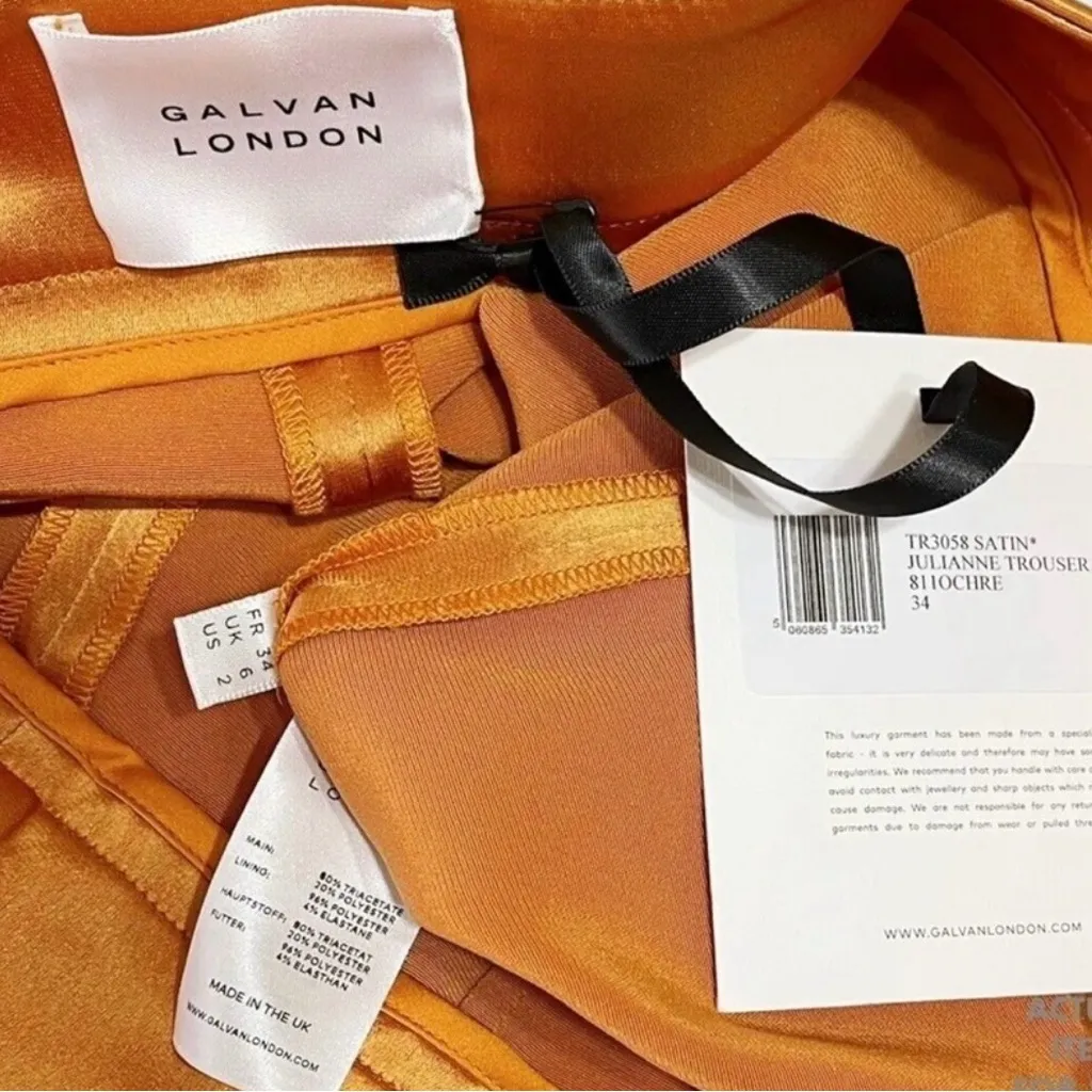 GALVAN LONDON Julianne High Waisted Crepe Satin Flared Trousers, Ochre, 2 (US) Orange Size 0 - Image 9