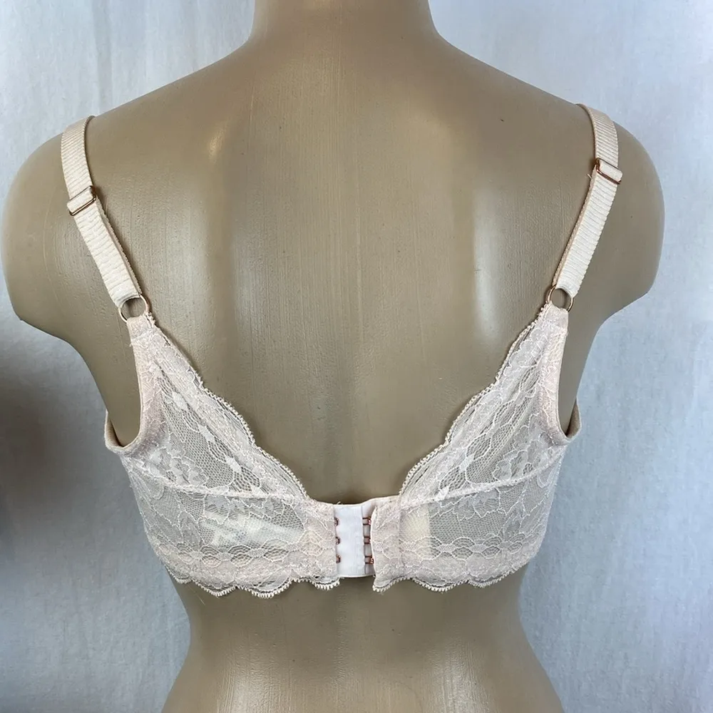 Le Mystere Nude Unlined Underwire Lace Bra 34DDD 34F Tan Size undefined - Image 2