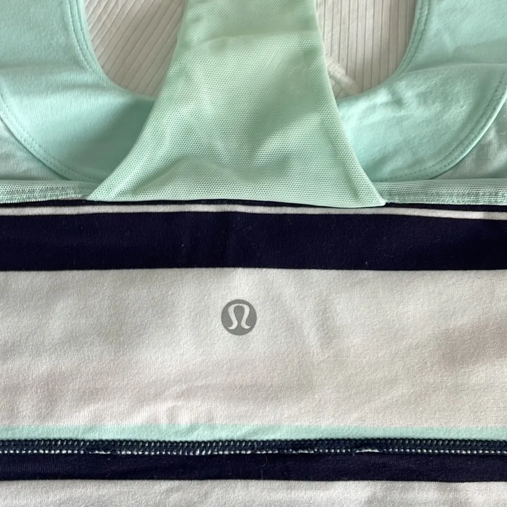 Great  aqua and navy striped tank top with built-in bra - Image 3