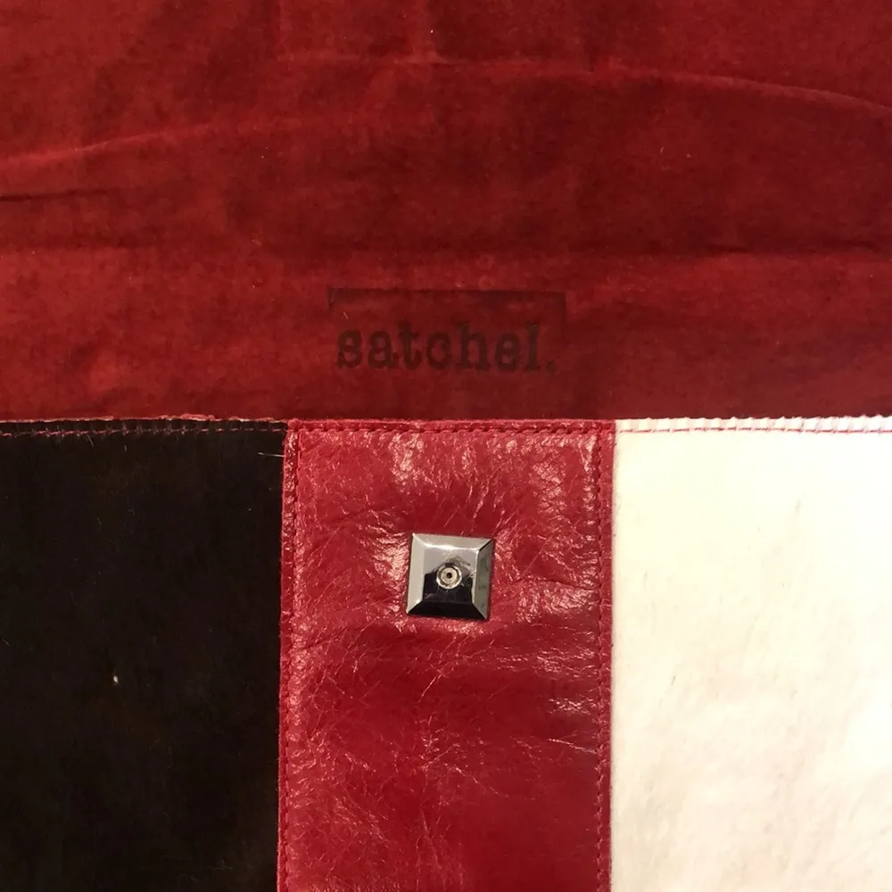 BLACK & WHITE Clutch with Red Leather Belt Accent Silver Buckle - Image 5