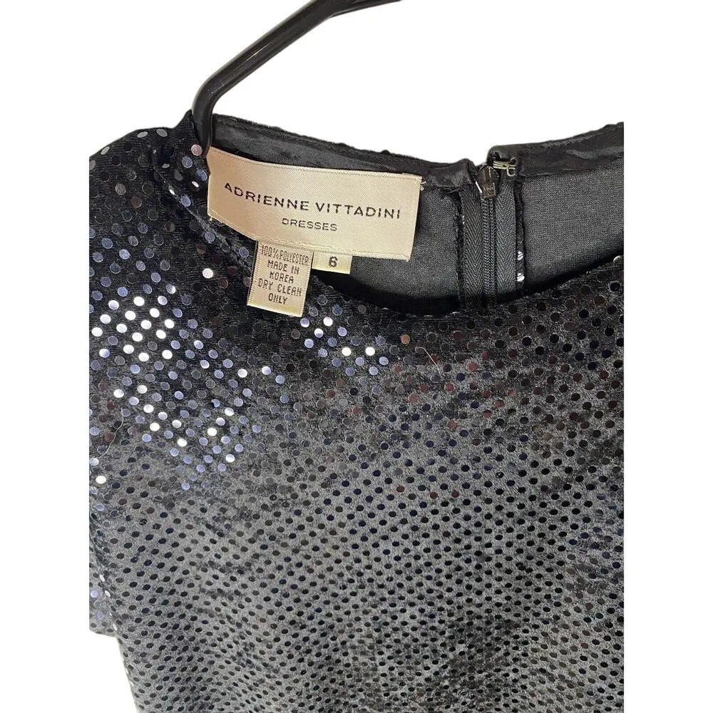 Adrienne Vittadini Black Sequin Dress Size 6 Cocktail Wedding Formal MIDI - Image 3