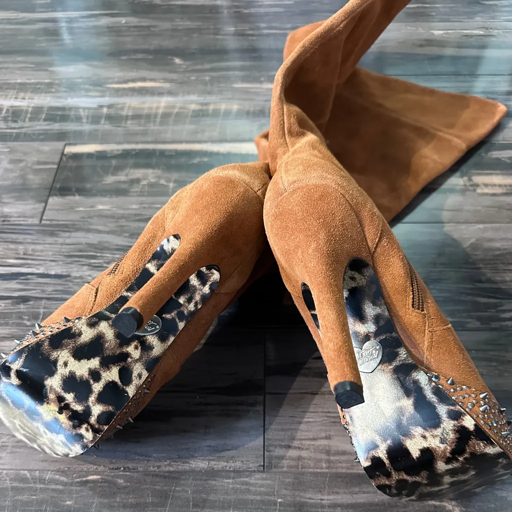 Betsey‎ Johnson The Cool People C-Viper Over the Knee Boots Size 8M Tobacco - Image 8