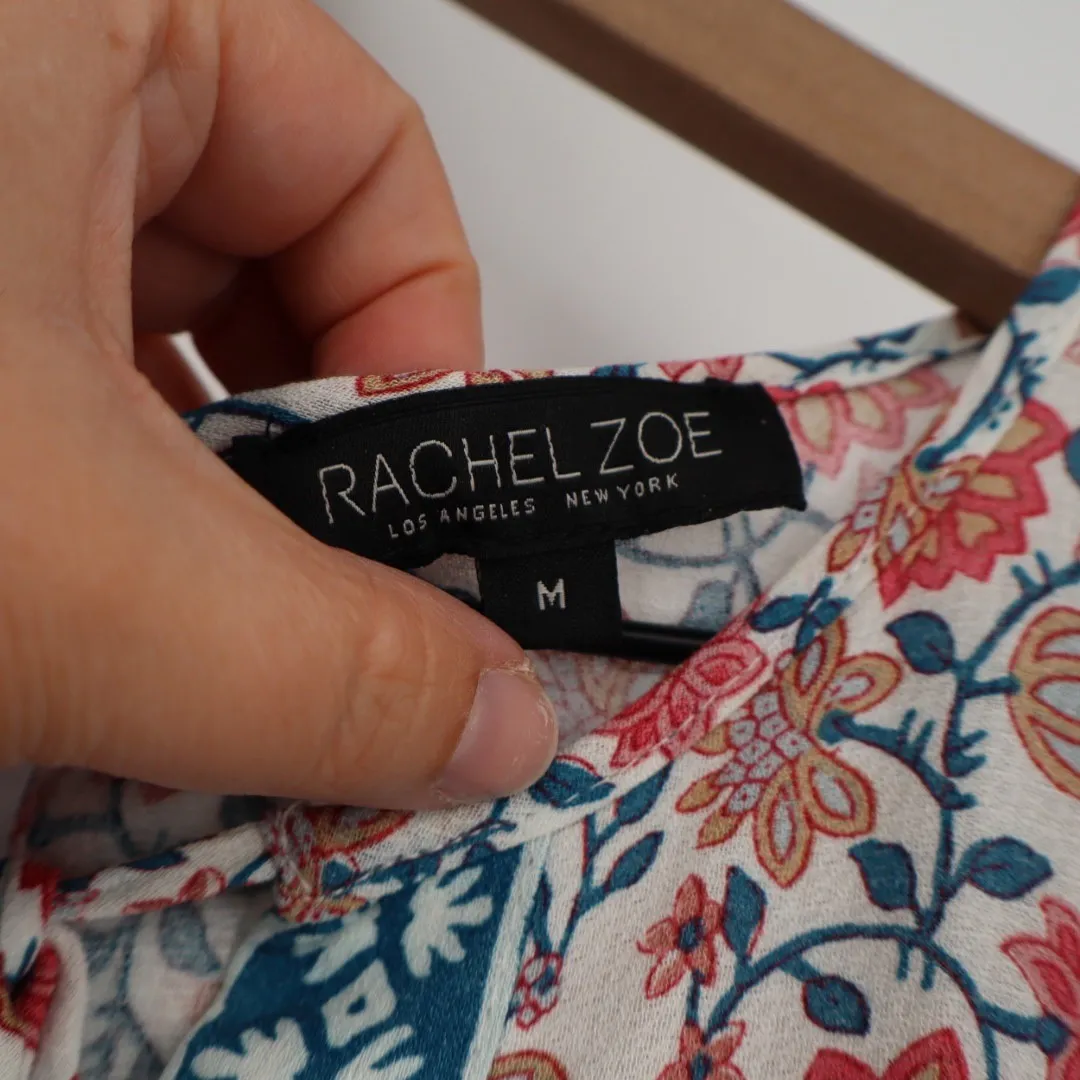 Rachel Zoe Boho Floral Tunic Dress Tassel Tie V Neck Viscose Size M - Image 3