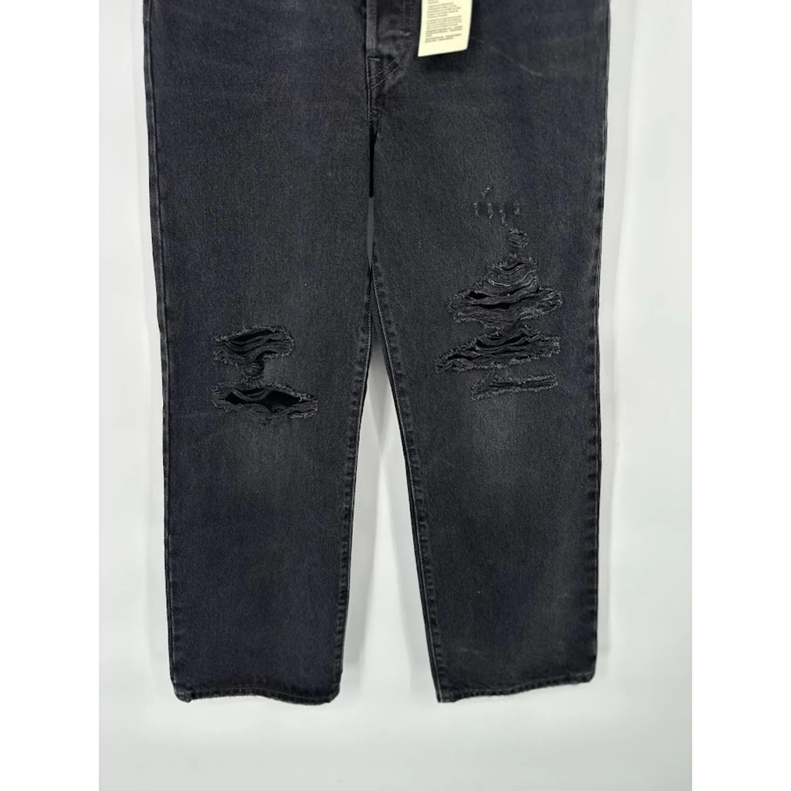Levis Women Ribcage Straight Ankle Premium Jeans Button Fly Black Distress 27x27 - Image 5