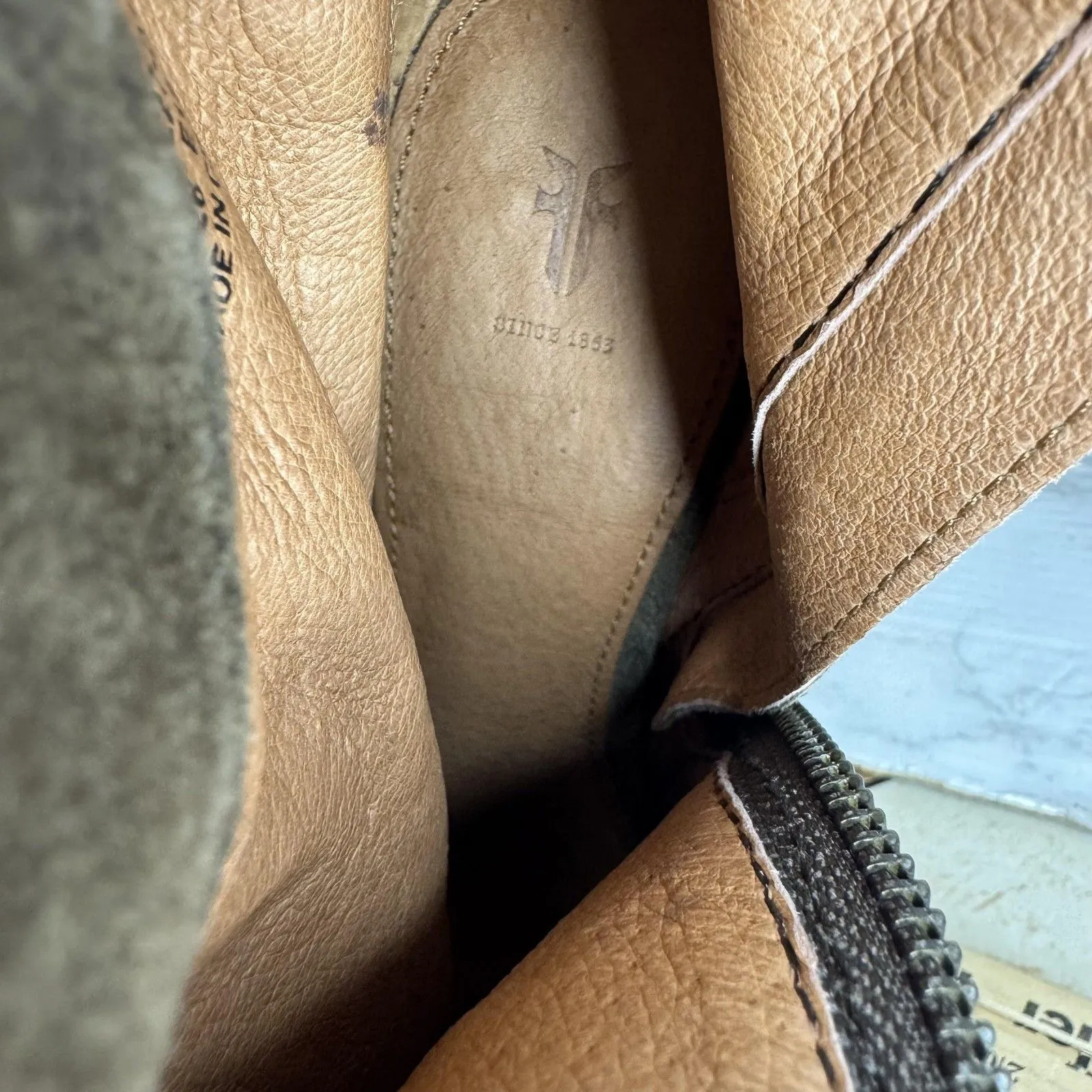 Frye Boots Womens Size 8 M Taupe Suede Peep Toe ankle Booties Stacked Heel - Image 11