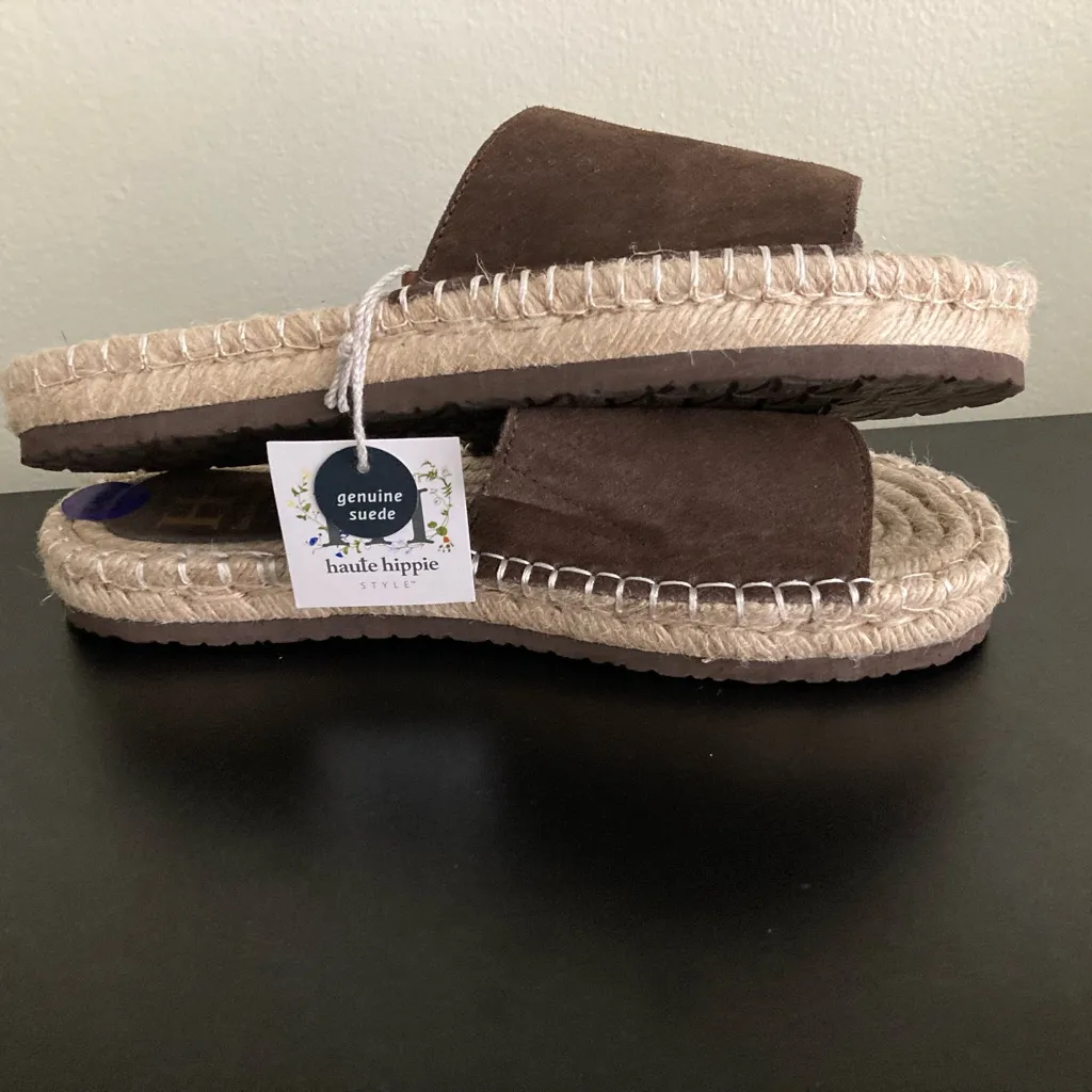Haute Hippie Style Brown Genuine Suede Espadrille Slide Sandals 8.5 NWT - Image 4