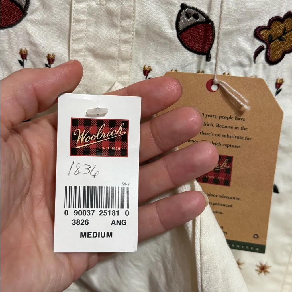 Woolrich Button-Up Embroidered Cotton Top Fall Leaf Motif Sz M - Image 7