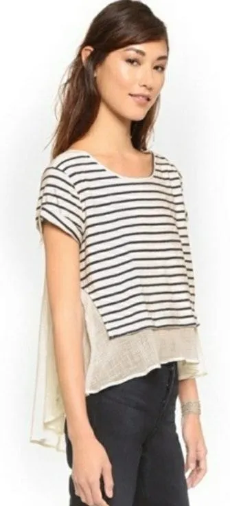 High-Low Sheer Stripped Rolled Sleeve - Image 2