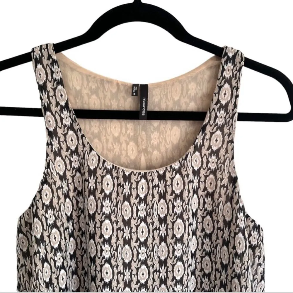 Maurices Split Back Layered Racerback Sleeveless Tank Black Tan Print Size Small - Image 2