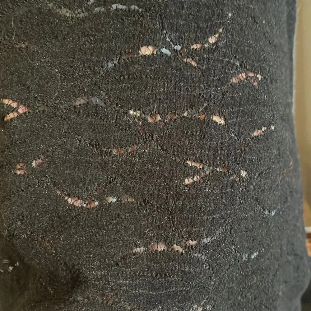 Lucky Brand Sm Black Pullover Crochet Knit Crewneck Sweater Minimalist Stretch - Image 4