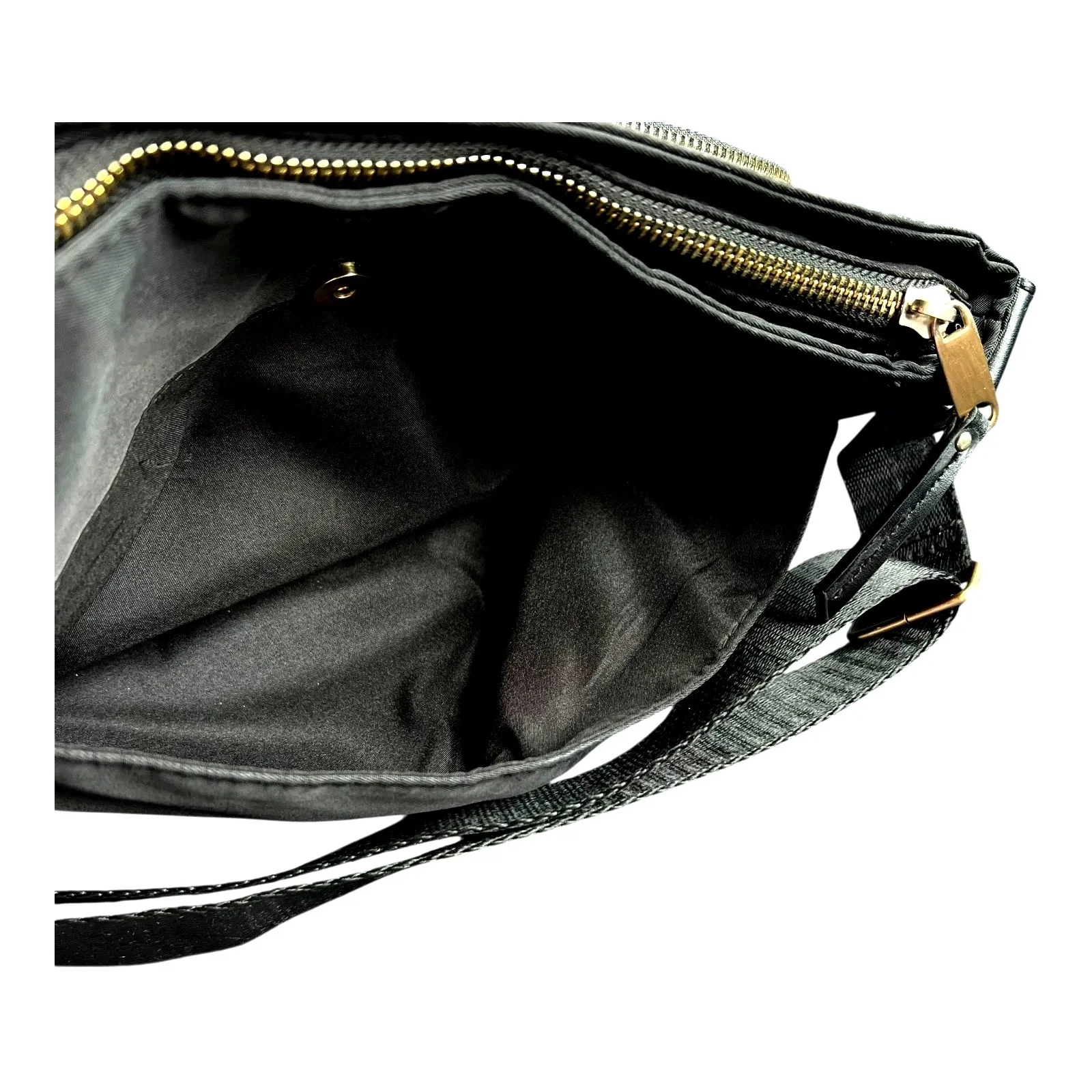 Black Nylon Crossbody Shoulder Bag Pockets Adjustable Strap - Image 11