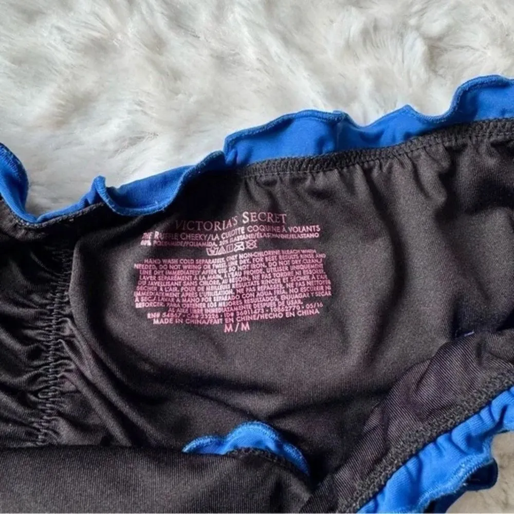 Victoria’s Secret Blue Ruffled Trim Ruched Cheeky Bikini Bottoms Size Medium - Image 5