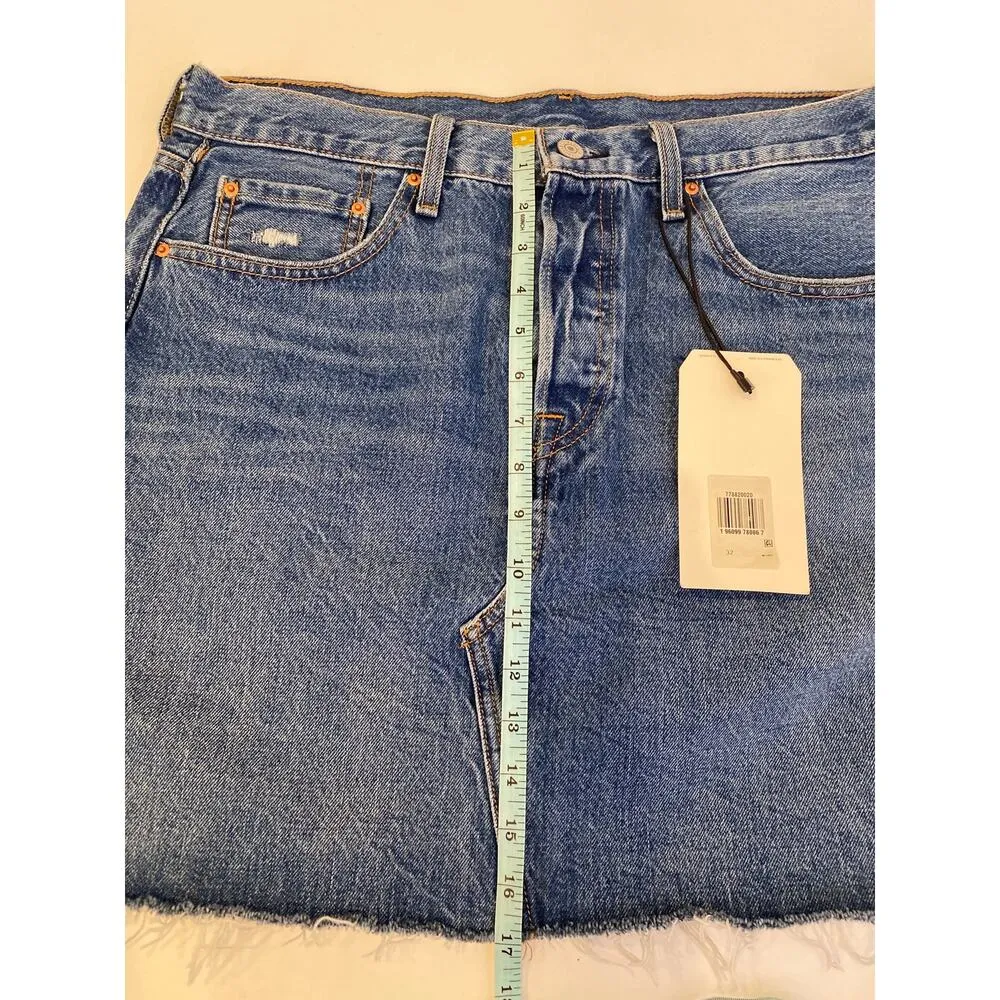 Levi’s Premium High-Rise Deconstructed Medium Blue Wash Denim Skirt NWT Sz 32 - Image 15