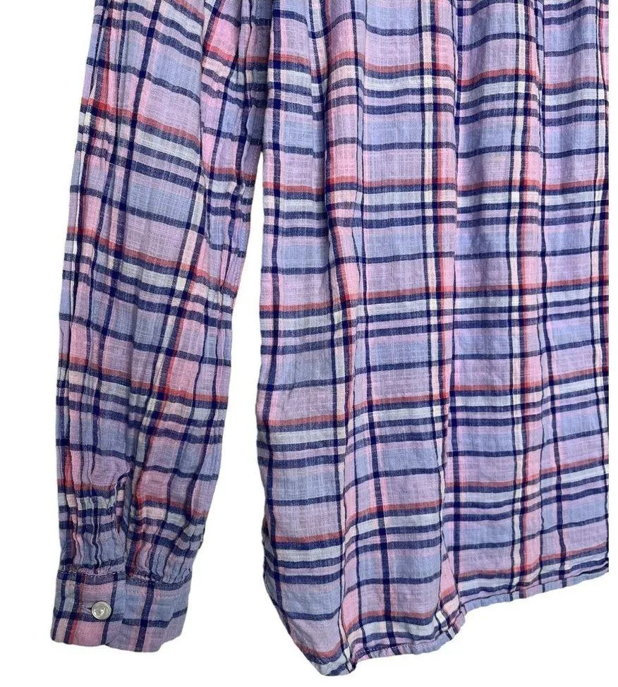 J Crew Top Womens 0 Plaid Cotton Button Up Long Sleeves Collared Purple - Image 14