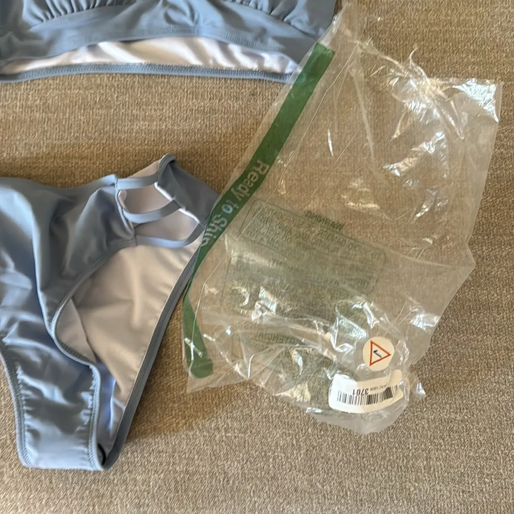 Blue Cheeky Back Cross Bikini High Waisted High Cut Side Straps Bottom M Size M - Image 5